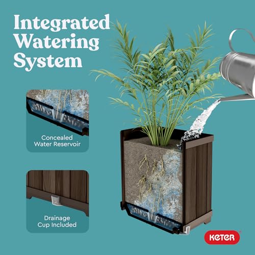 Signature 21.7 Inch Tall Rectangular Large Wood Look Planter for Indoor or Outdoor Flower Pot Ideal for Patio Deck and Front Porch Decor