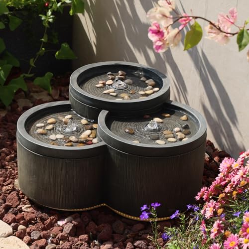 Small 3 Tier Outdoor Water Fountain with Smoothing Flow Black Gray (11.02-Gray / 11.02-gray)