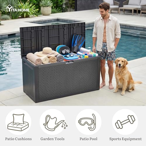 95 Gallon Large Outdoor Deck Box (Dark Gray / 90 Gallon Maze Pattern)
