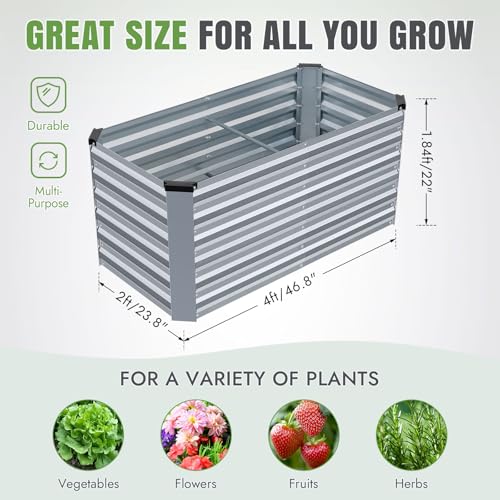 Galvanized Metal Raised Garden Bed 4×2×2FT (Silver / 4×2×2ft)