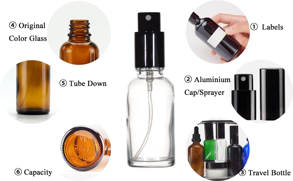 Clear Glass Spray Bottles 1oz (12 Count)