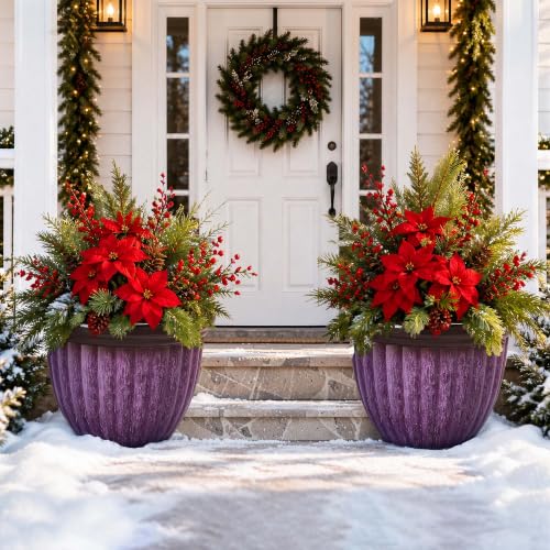 15" Large Planters for Outdoor Plants Set of 2 Plastic Flower Pots (15"-gradient Purple)