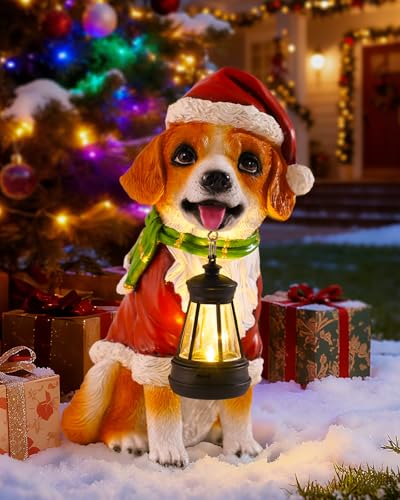 Christmas Dog Garden Statue with Solar Lantern (Christmas Dog)