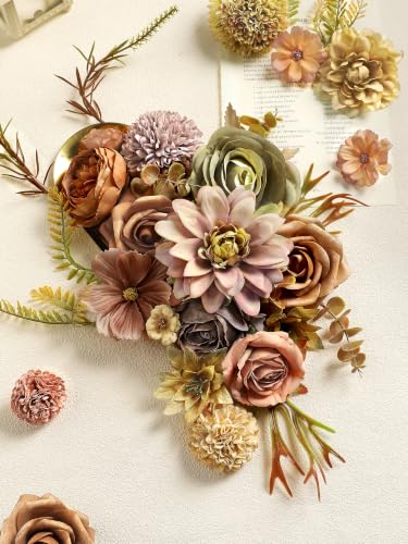 Fall Artificial Flowers Combo Fake Flowers Bulk for Wedding Decor (Coffee)