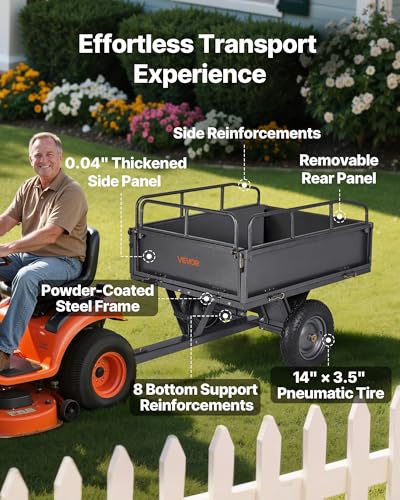 10 Cu.Ft. & 500lbs ATV Trailer Dump Cart Tow Behind (Black)