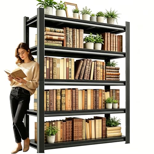 Book Shelf Metal Bookshelves (5-Tier 72''Hx40''Wx14''D)