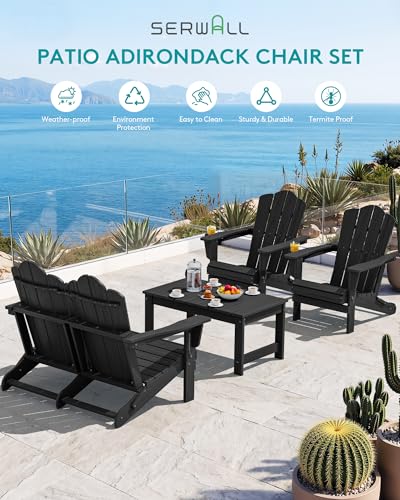 4 Pc HDPE Adirondack Set (Black / 2 chair &1 bench &1 coffee table)