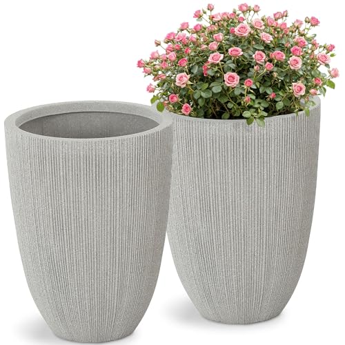 19" Mediterranean Beige Resin Tall Planters with Fluted Texture (19"h-mediterranean Beige)