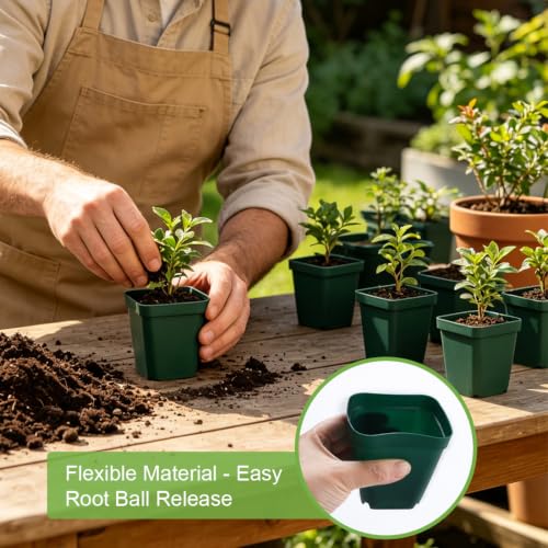 2.75 Inch Square Nursery Pots with Drainage Holes for Plants (Green-120p / 2.7" 120P)