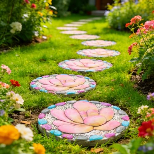 Succulent Pattern Cement Stepping Stones 0.75 * 10 * 10 Inch (purple)