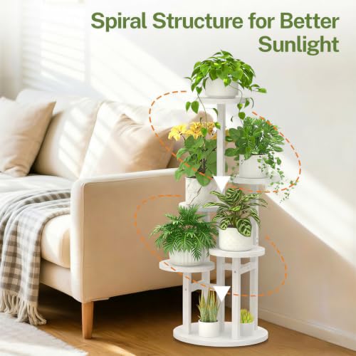 5 Tier Wood Plant Stand Indoor Outdoor Corner Tall Shelf (Pine White / 5 Tiers)