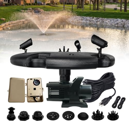 1.75 HP Floating Fountain & Aerator for Ponds and Lakes with 100 ft Cord (1.75 HP Pump-100' Cord / Color Changing Lights W/ Control Box)