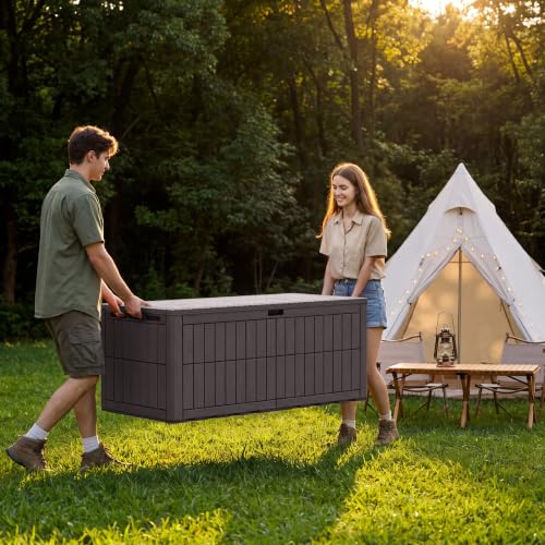 185 Gallon Deck Box Resin Outdoor Storage Box Waterproof (Deep Brown / 185 Gallon)