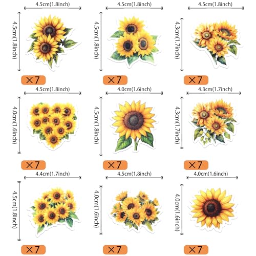 63 PCS Edible Sunflower Cupcake Toppers Wafer Paper Flower Party Cake Toppers Decorations Edible Sunflower Cupcake Picks for Baby Shower Wedding Birthday Party Cake Decorations Supplies (Design 15)