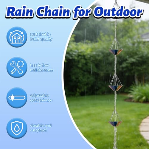 9.6 Ft Rain Chains for Outside with 10 Colorful Cups (Multi)