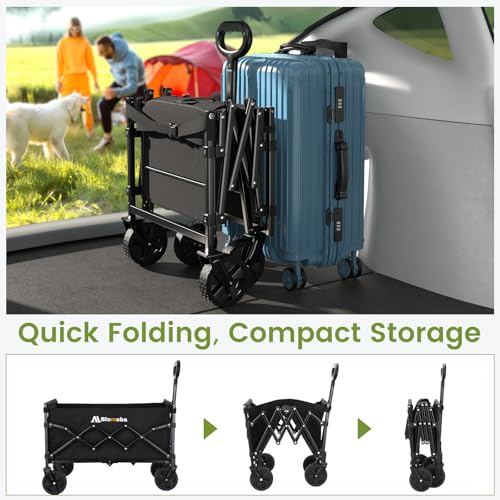 220 lbs Folding Wagon Cart with Wheels & Adjustable Handle (Black / Medium With Tailgate)