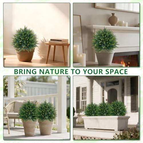 Artificial 2 Pack Cedar Topiary Trees with Ground Spike for Porch Decor (Cedar Ball)