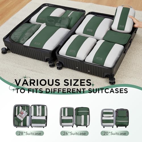 10 Set Compression Packing Cubes for Travel Essentials (Dark Green)
