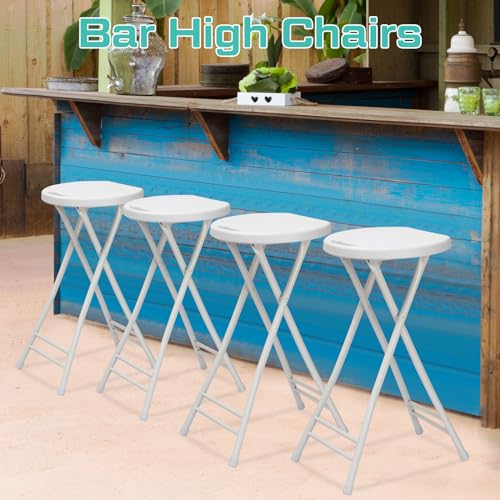 2 Pcs 24 Inch Tall Folding Chair Portable Plastic Stool Chair Heavy Duty Foldable Bar Stools with Handle for Adults Kitchen Counter Room Home Camping Indoor Outdoor (2 Count)