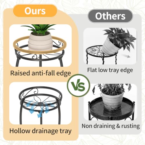 3 Tiers Metal Corner Plant Stand Tall with Light for Indoor Outdoor (Classic Black with Light / 3 Tier)