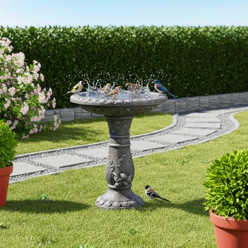 24.4" H Cement Bird Bath for Garden (Vintage Gray)