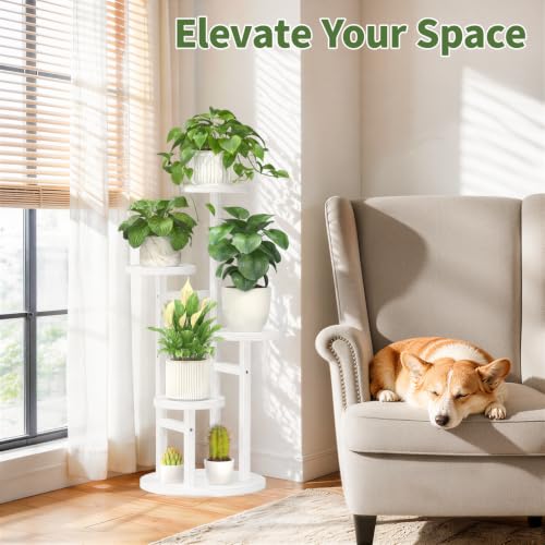 Wood Small Plant Stand Table Tall for Indoor Corner (Pure White / 4 Tier)