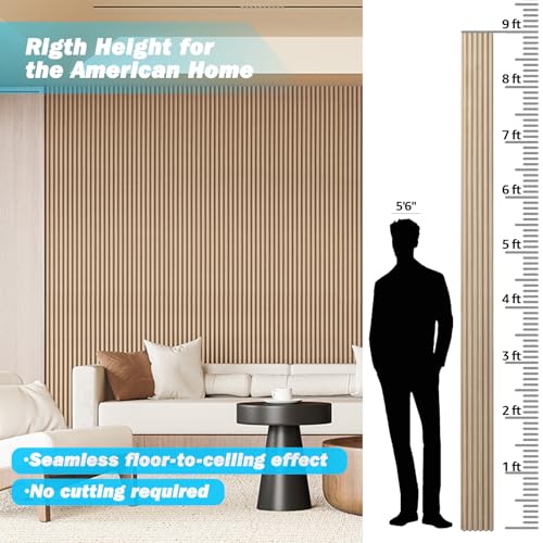 108 x 5.7 in Fluted Wood Wall Paneling for Home Decor (8Pcs-108 x 5.7 Inch / Beaded Ashtree)