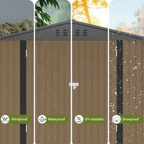 Shed Outdoor Storage Shed Metal (Brown / 8'*6')