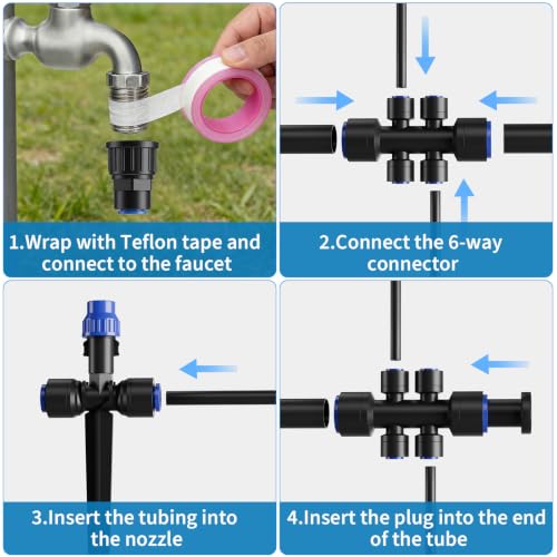 Drip Irrigation System 130FT with 10 Bendable Nozzles (30 ft hose (1/2 in OD）+100 ft hose (1/4 in OD）)