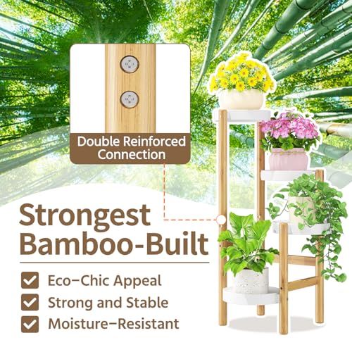 Plant Stand Table Tall for Indoor Corner (Simple White-Bamboo / 4 Tier)