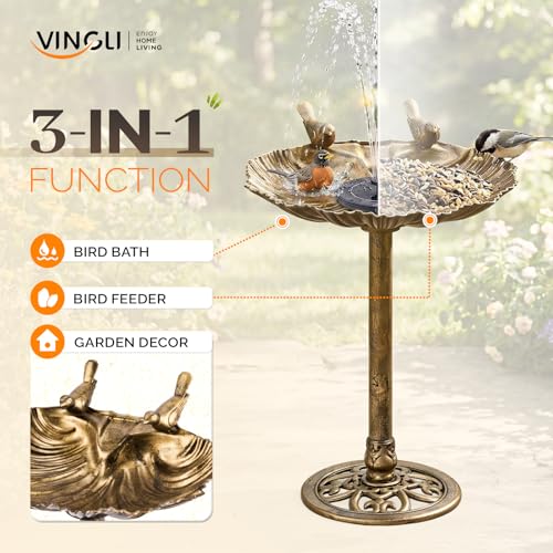 Pedestal Bird Bath with Solar Fountain (Copper shell)