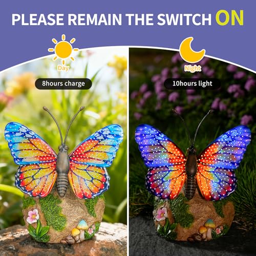 Solar Butterfly Garden Statue Weatherproof Outdoor Hand