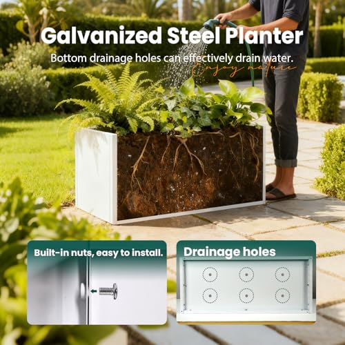 Metal Rectangular Planter 36" L x 12" W x 16" H (White / 36" L x 12" W x 16" H)