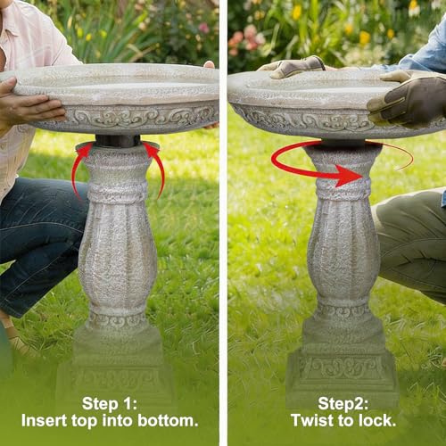 23.8" Tall Pedestal Bird Bath for Outdoor (Antique Gray)