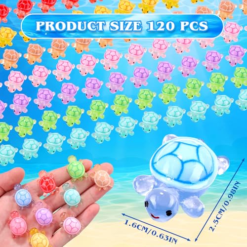 120PCS Luminous Mini Resin Turtles 9 Colors Glow in The Dark Tiny Sea Turtle Figures to Hide Small Plastic Ocean Animal for Micro Landscape Fairy Garden DIY Miniature Dollhouse Home Decor Party Favers (120pcs-turtles)