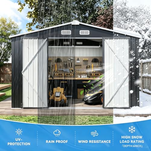 8x6 FT Outdoor Metal Storage Shed with Lockable Doors (Black / 8'x6')