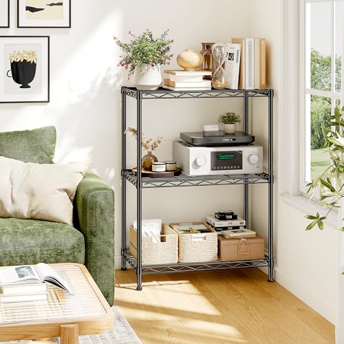 3 Tier Narrow Shelf Adjustable Storage Rack for Closet Bedroom (Black-18”W x 12”D x 35”H)