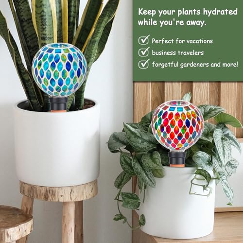 Mosaic Plant Watering Globes 2 Pack Terracotta Watering Spikes (Red+blue)
