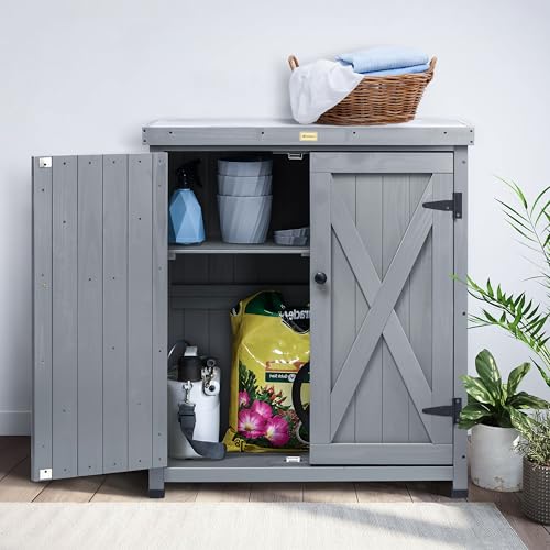 Outdoor Storage Cabinets Weatherproof for Patio (17.7*31.5*36 Inch / Dusty Grey - 2 Door)