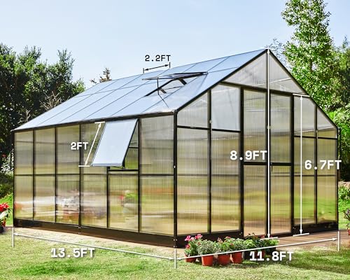 12x13.5x9 FT Polycarbonate Greenhouse with Quick (12x13.5x9 FT)