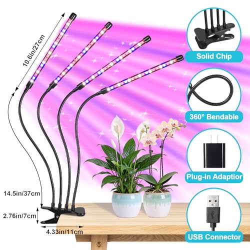Indoor Plant Grow Light (Red+Blue+White-4 Head 1Pack)