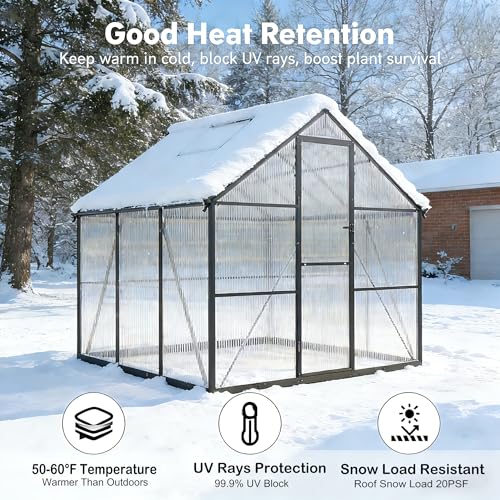 6x6FT Outdoor Greenhouse with Roof Vent (Charcoal Black / 6×6FT)