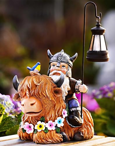 Garden Gnome Outdoor Statue Highland Cow Decor for Yard Patio Lawn Porch Birthday Gifts for Women Men (Highland Cow Gnome)