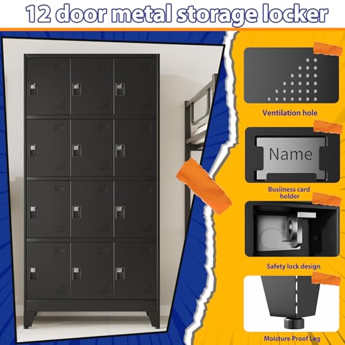 Metal Storage Lockers for Employees with Lock (Black / 12 door-71"-A)