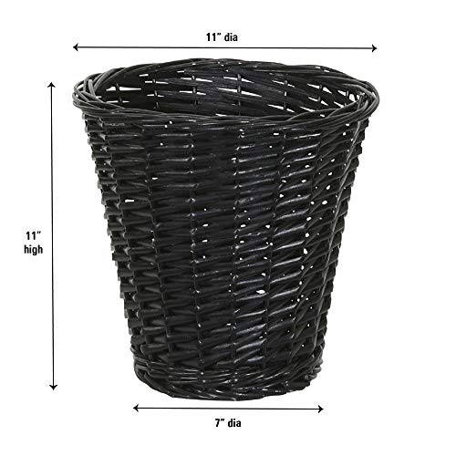 Wicker Waste Basket with Willow Weave and Plastic Liner (Black)