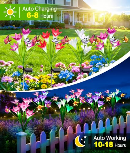 Solar Lights Outdoor Garden Decor 8 Pack (8 Pack / Lily & Butterfly)