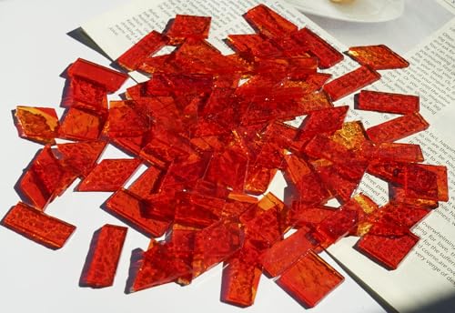 Large Textured Glass Mosaic Tiles (Fire Red)