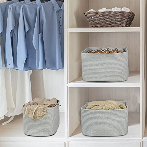 Woven Cotton Rope Storage Baskets 15x10x9.3" 3 Pack Grey (Grey)