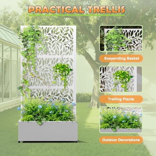 Metal Raised Garden Bed with Trellis (White / 71" x 35" x 16")