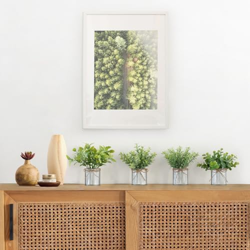 4 Packs Small Fake Plants in Galvanized Pots Rustic Farmhouse Decor (Grey / Small-7.5"H)